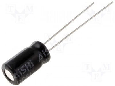 Кондензатор CE-10/63PHT-Y Кондензатор: електролитен; THT; 10uF; 63V; O6,3x11mm; Растер:2,5mm